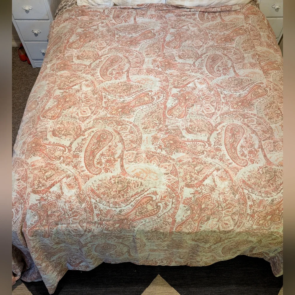 Fresco pattern pottery barn linen blend duvet cover queen Paisley terra cotta